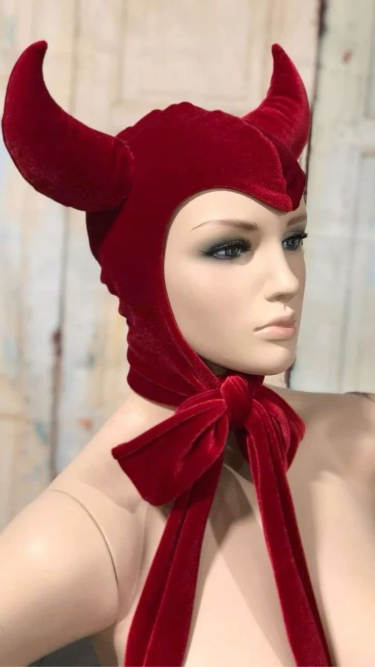 Women'S Red Accessories - Vintage Little Devil Red/Black Velvet Hood