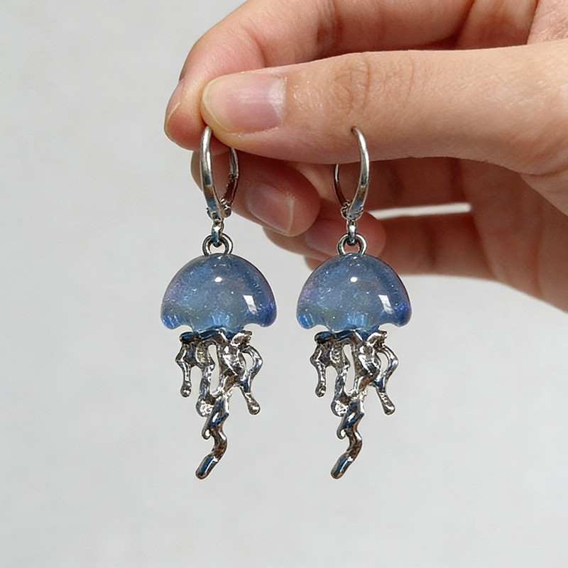 Women'S Emo Accessories - Cute Blue Jellyfish Ocean Pendant Earrings