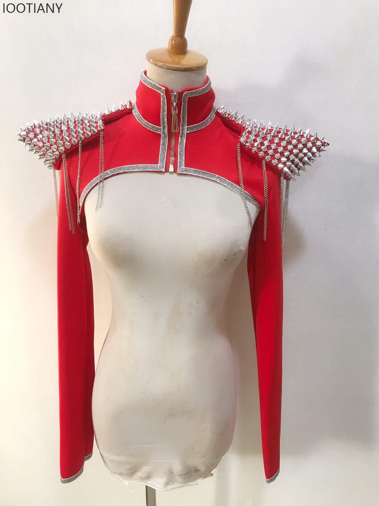 Women'S Red Accessories - IOOTIANY Red Rivet Padded Shoulder Jacket