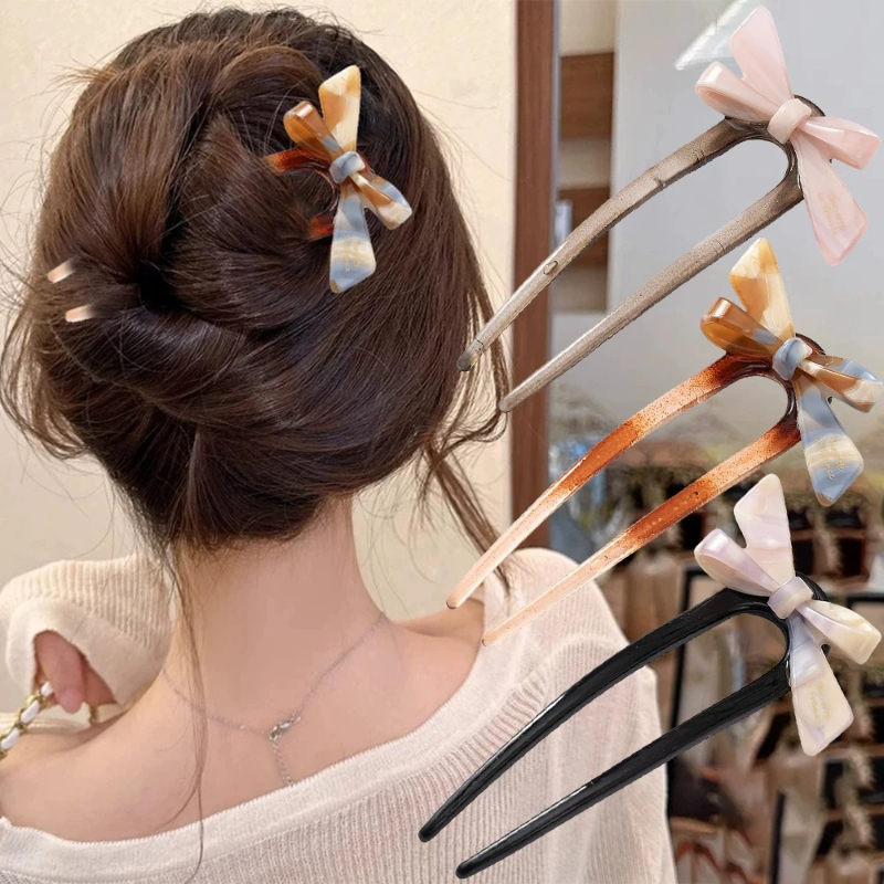 Women Accessories Aesthetic - 1 piece, sweet bow U-shaped hair