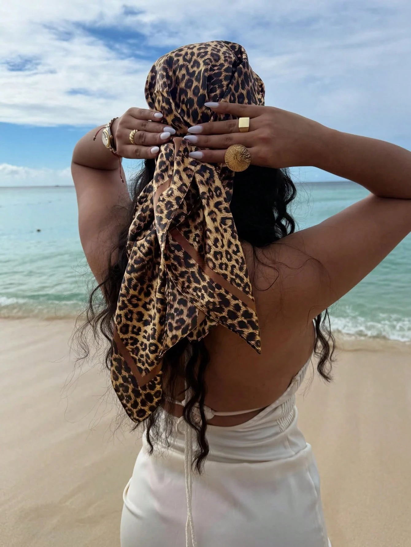 Silk Scarf Square - 90cm Leopard Print Neckerchief Hijab Scarf