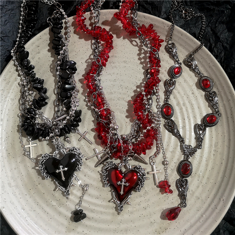 Women'S Emo Accessories - Goth Vintage Y2K Dark Red Heart