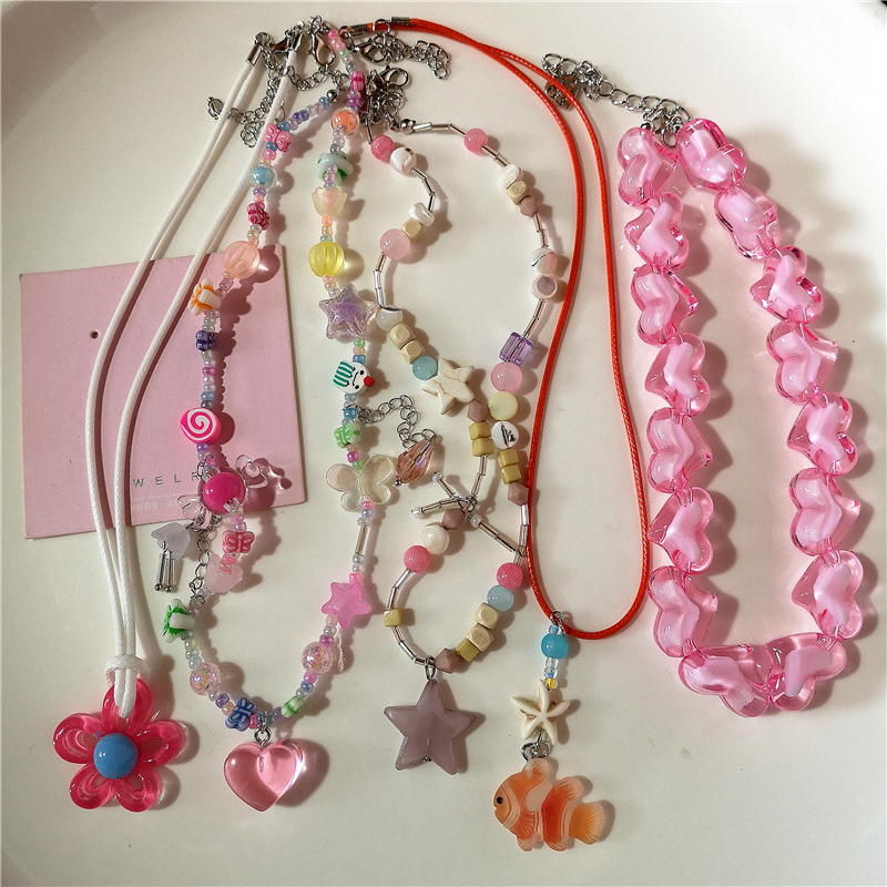Women'S Emo Accessories - Y2K Pink Acrylic Flower Star Tassel