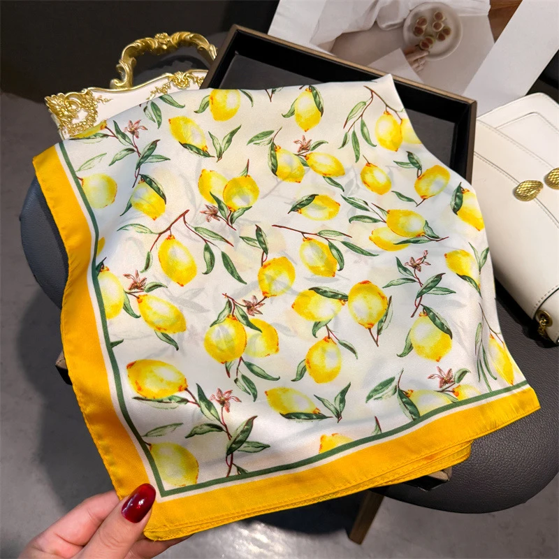 70cm Square Lemon Print Yellow - đánh giá và giá Silk Scarf Square