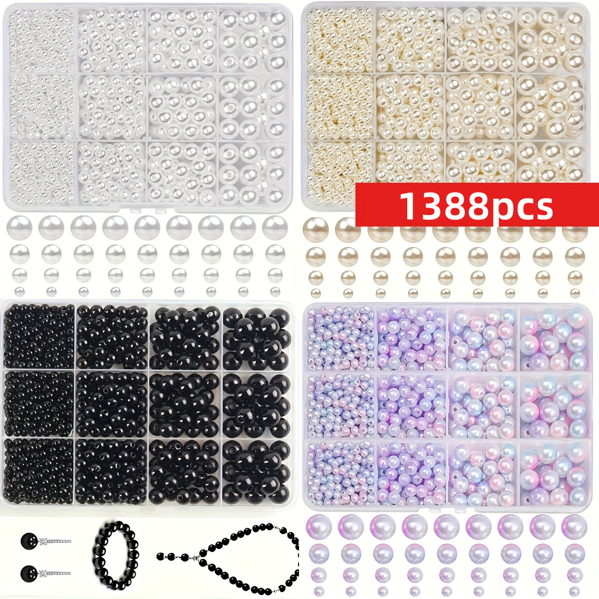 1388pcs 4/6/8/10mm  Black, whi - đánh giá và giá Women Accessories Bracelet