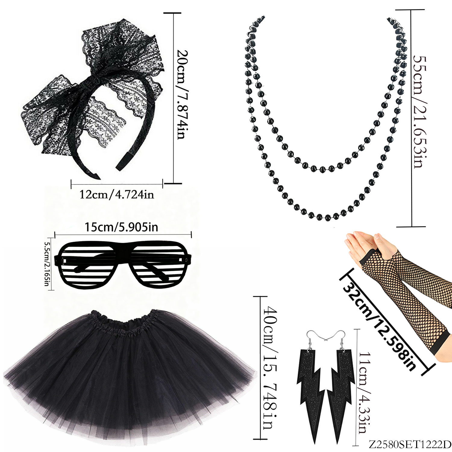 PESENAR Edgy Black 80s 6-Piece - đánh giá và giá Women'S Accessories In The 80S